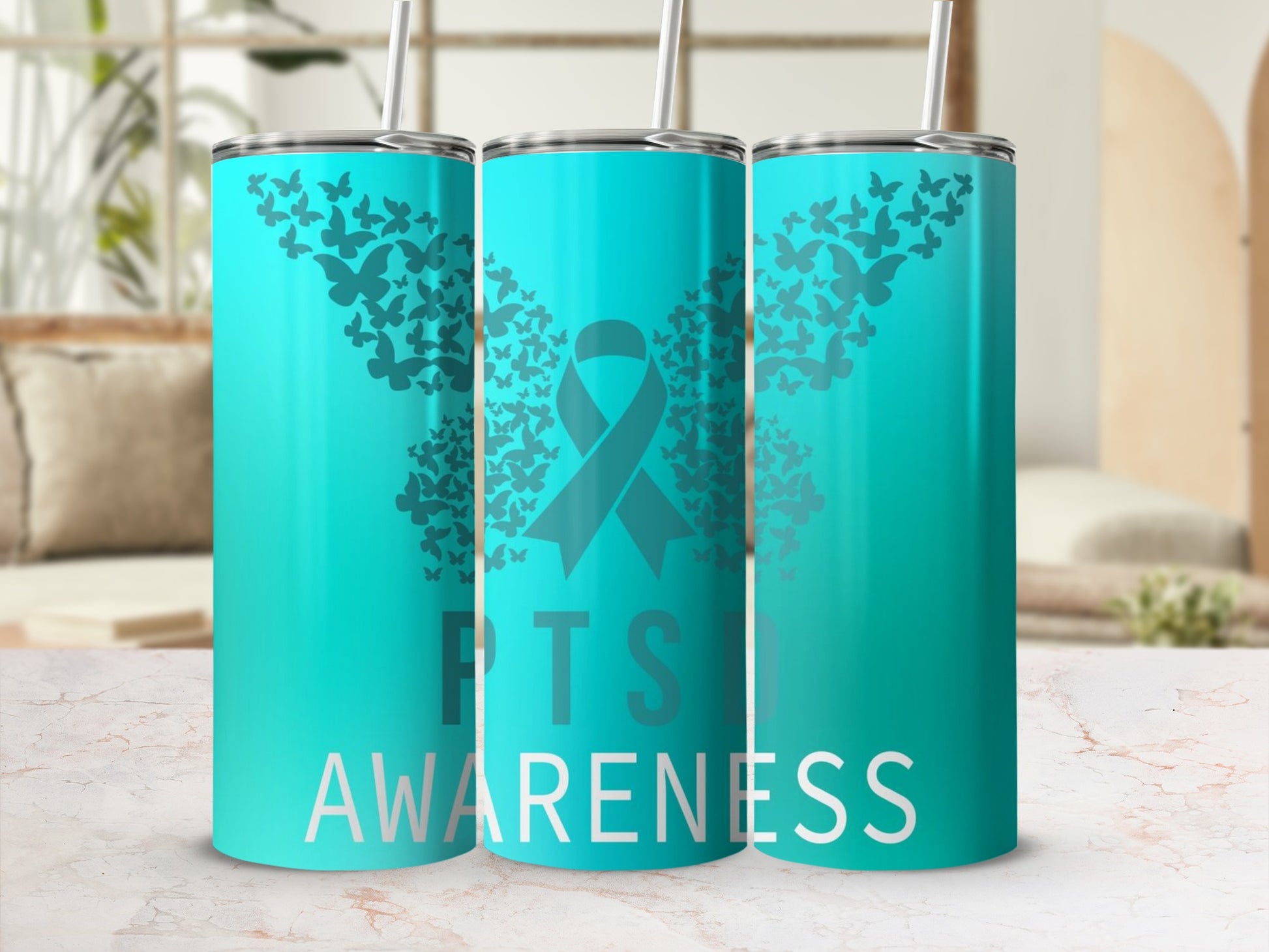 PTSD Awareness Butterfly Design Tumbler