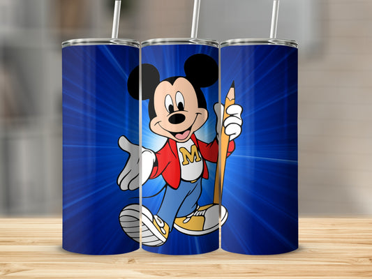 Blue Cartoon Character with Pencil Travel Tumbler
