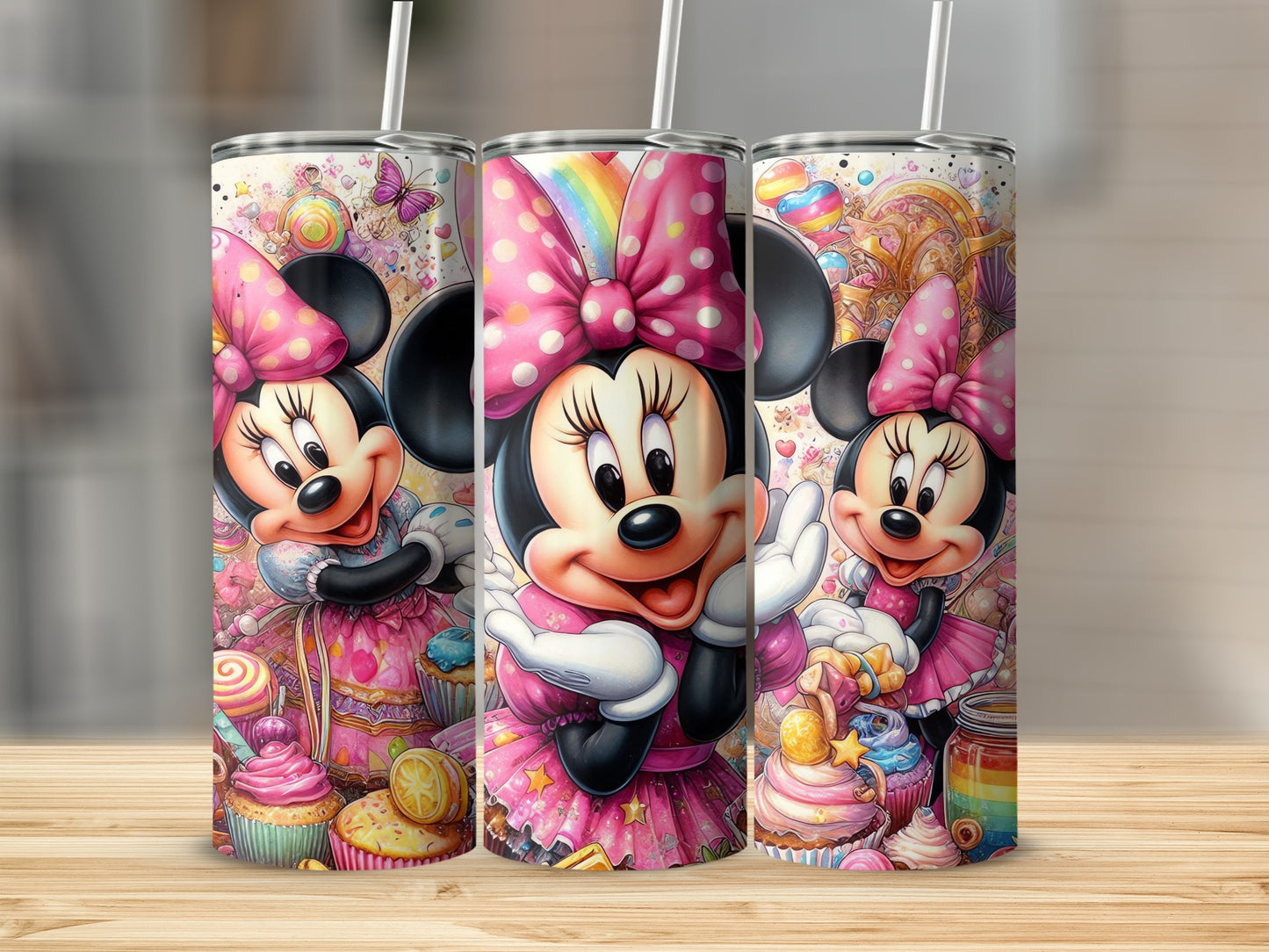 Colorful Minnie Mouse Tumbler with Straw for Kids