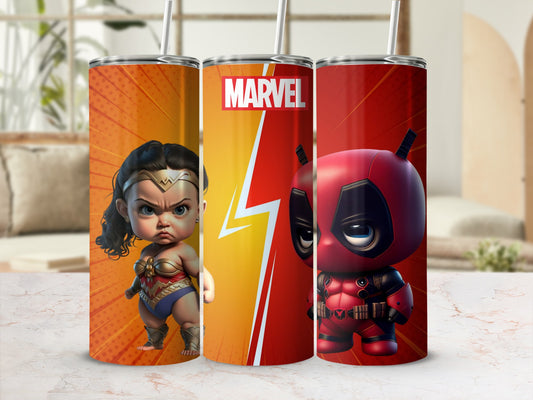 Cute Superhero Inspired Printed Tumbler with Straw