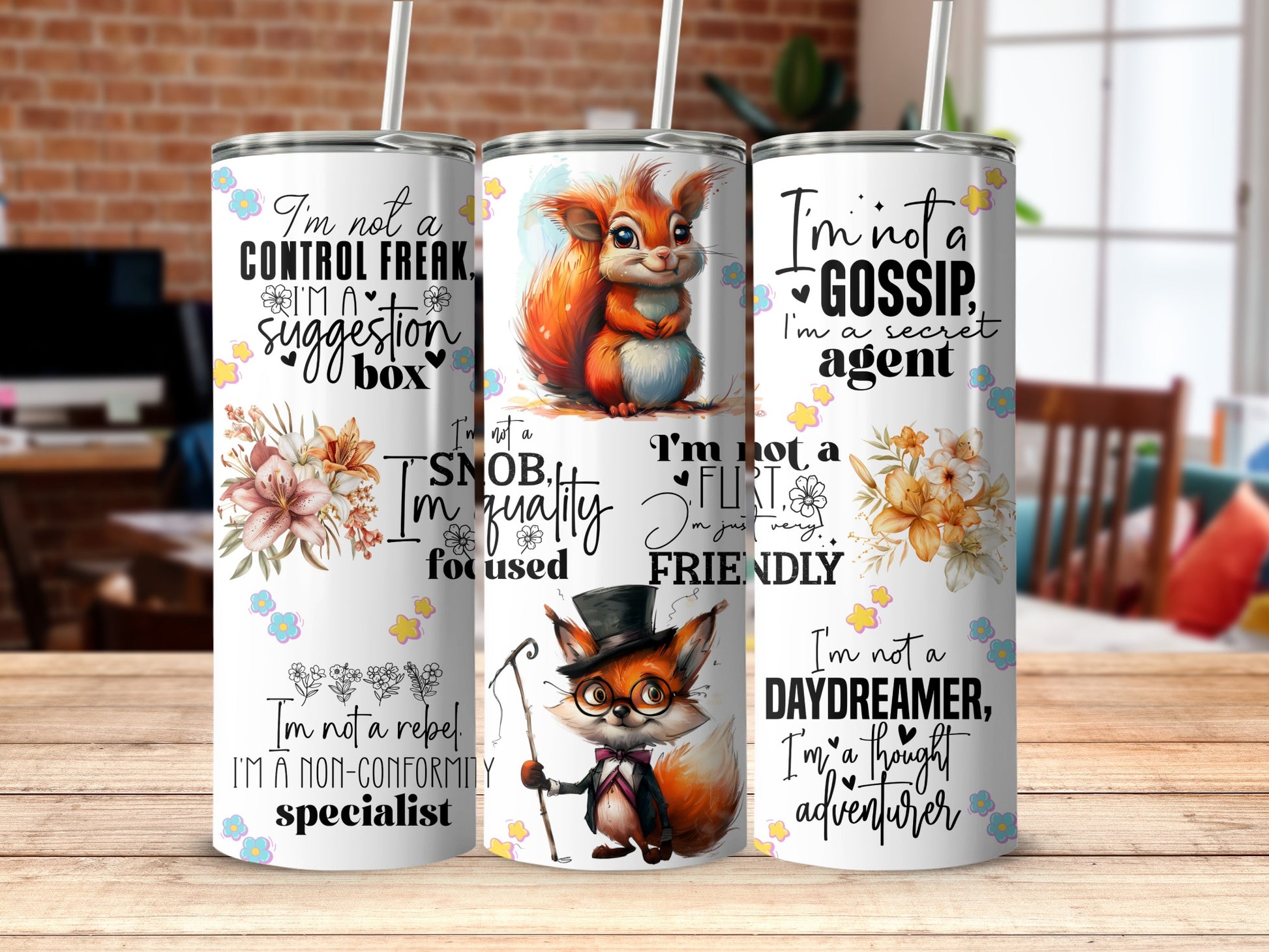 Humorous Squirrel Fox Funny Sayings Tumbler product type
Tumbler
Squirrel design
Fox character
Humorous quote
Funny sayings
Sarcastic text
Witty design
Control freak
Rebel spirit
Secret agent
Daydreamer art
Quality focused
Friendly flirt
Animal print
Cute cartoon
Insulated cup
Drinkware gift
Unique present
Statement tumbler
Adventure quote