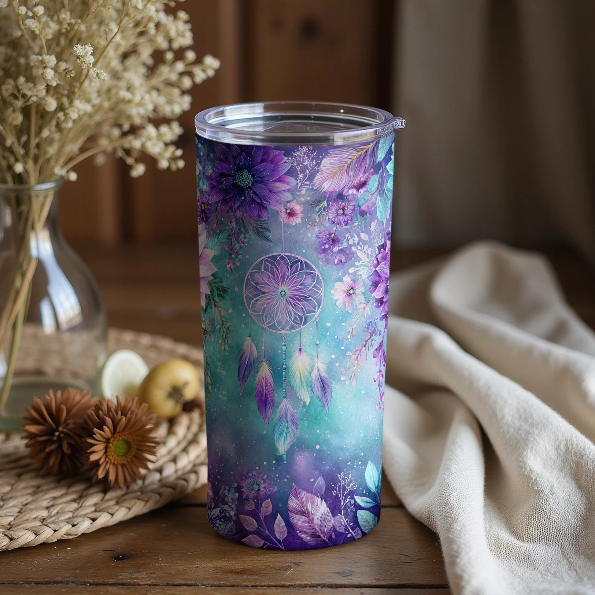 Dreamcatcher Floral Design Tumbler for Dreamy Sips