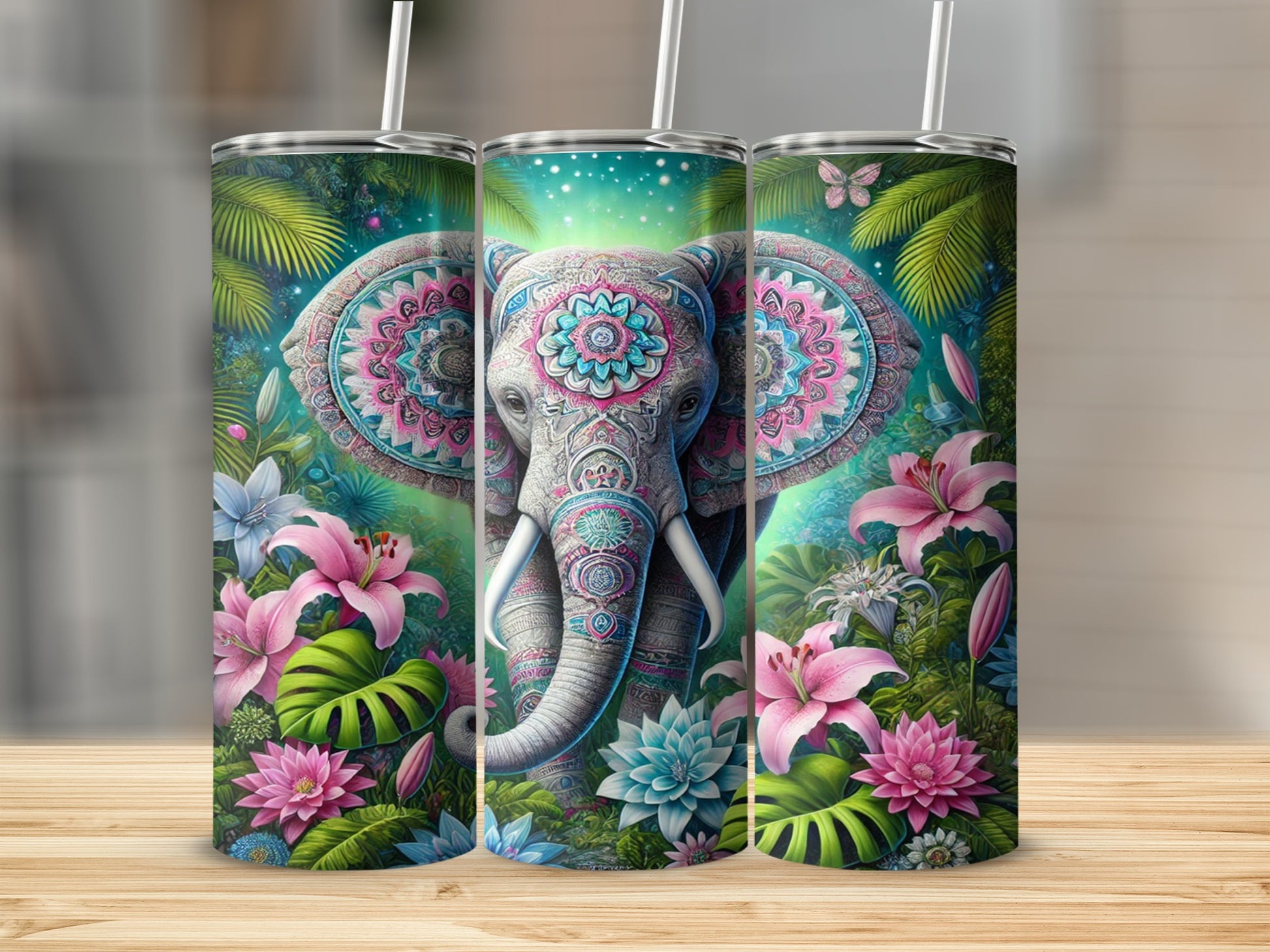 Colorful Elephant and Floral Design Tumbler product