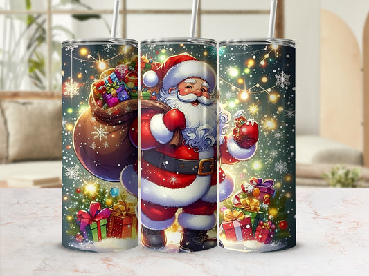 Festive Santa Claus with Gifts Christmas tumbler