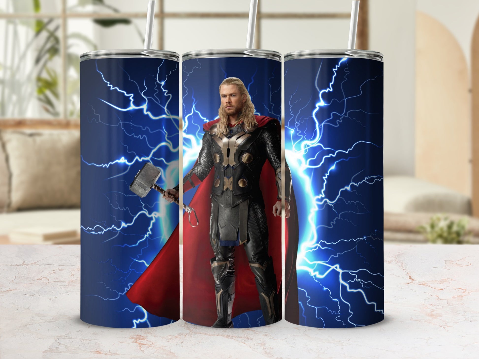 Thor Themed Tumbler with Lightning Design