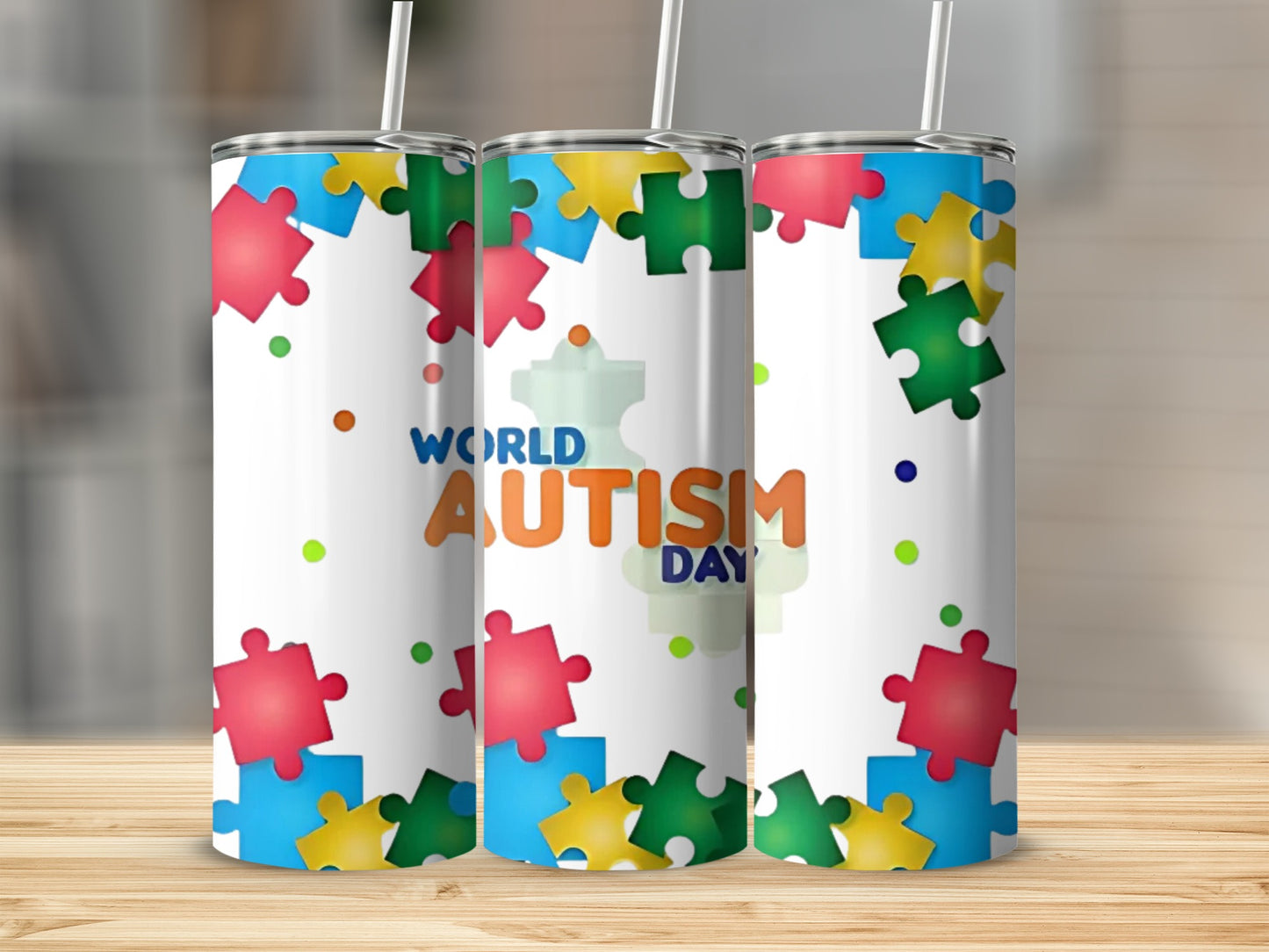 Vibrant World Autism Day Puzzle Pieces Tumbler
