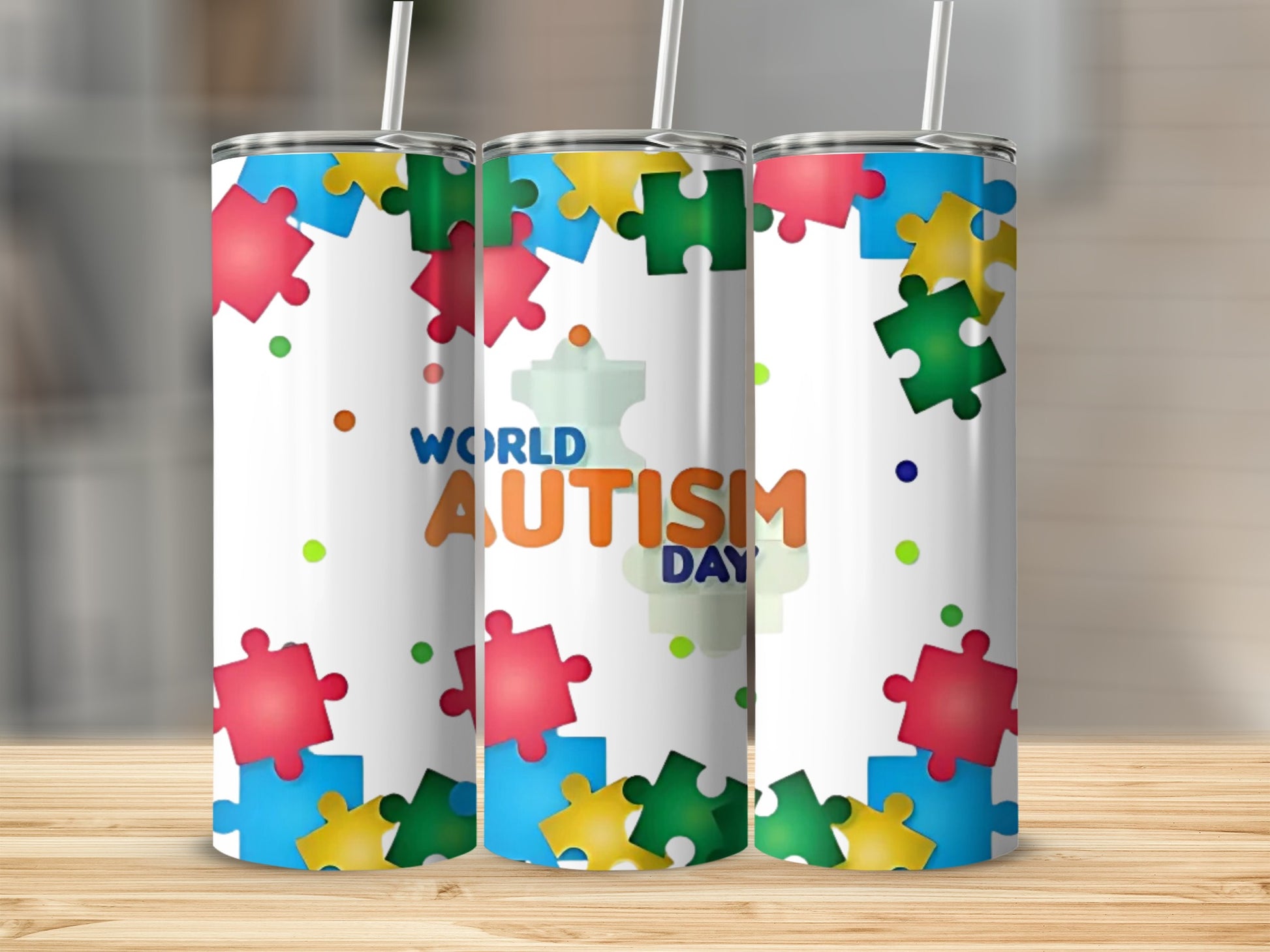Vibrant World Autism Day Puzzle Pieces Tumbler