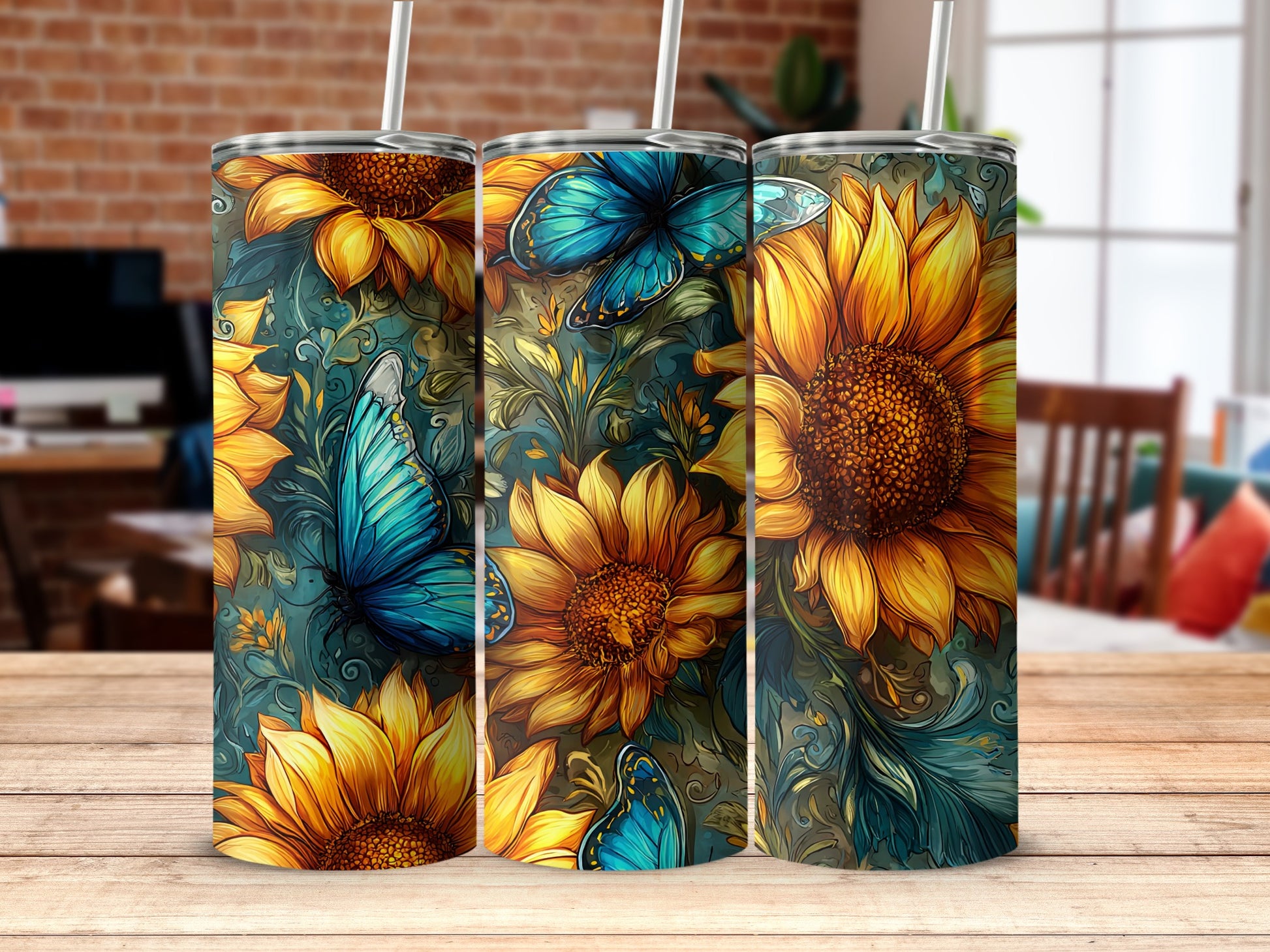 Beautifully Designed Sunflower and Butterfly Tumbler