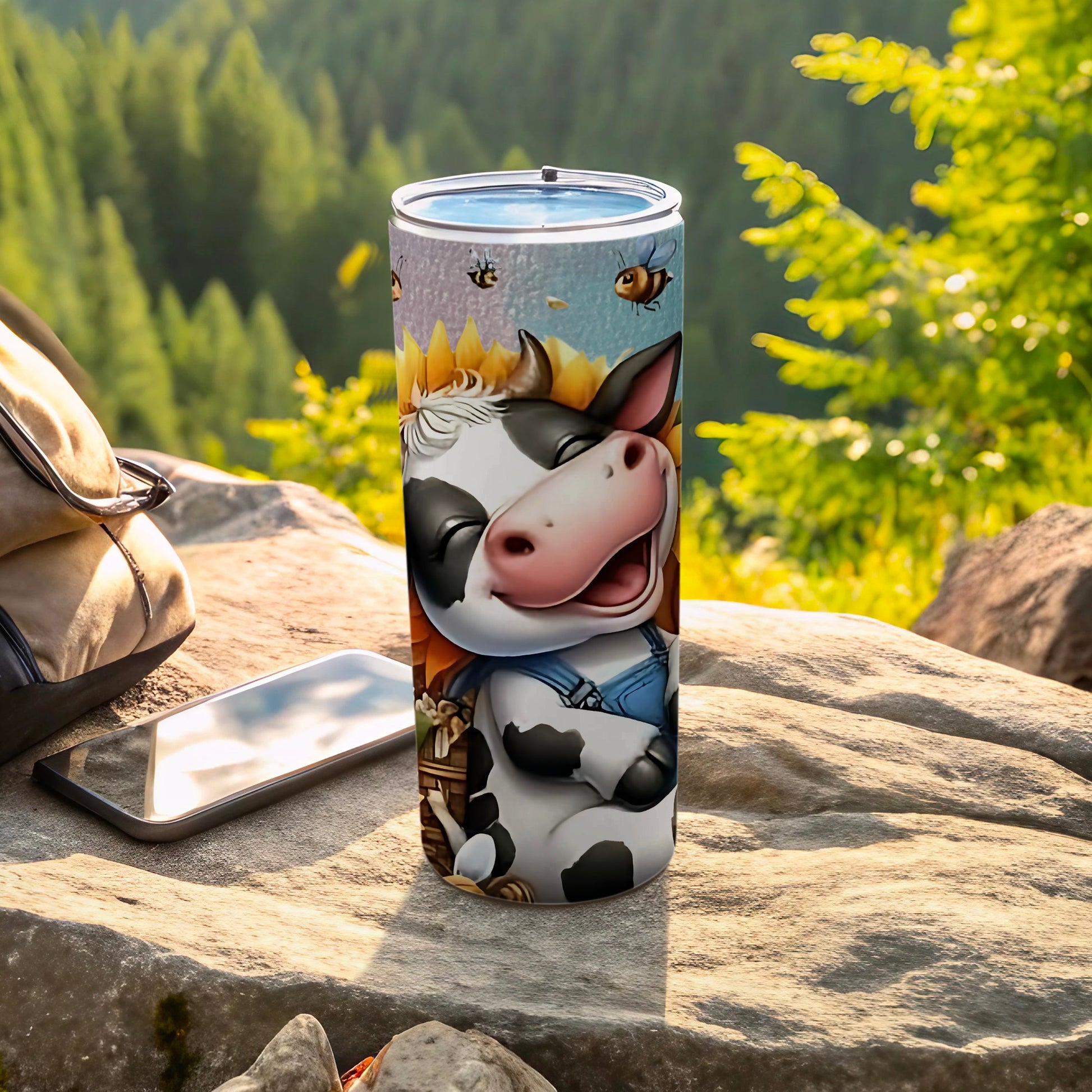 Cute Cartoon Cow with Bumblebees Insulated Tumbler