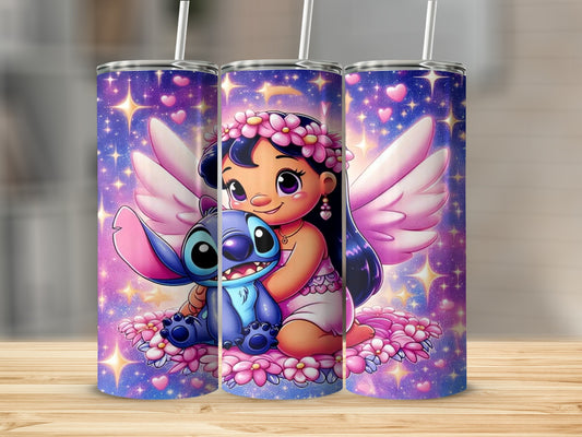 Cute Angel Girl and Blue Alien with Hearts Tumbler
