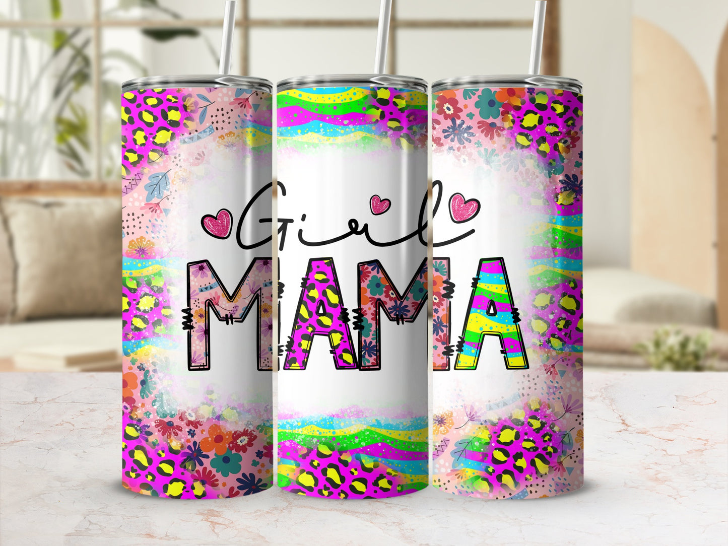 Girl Mama Floral and Animal Print Tumbler Cup