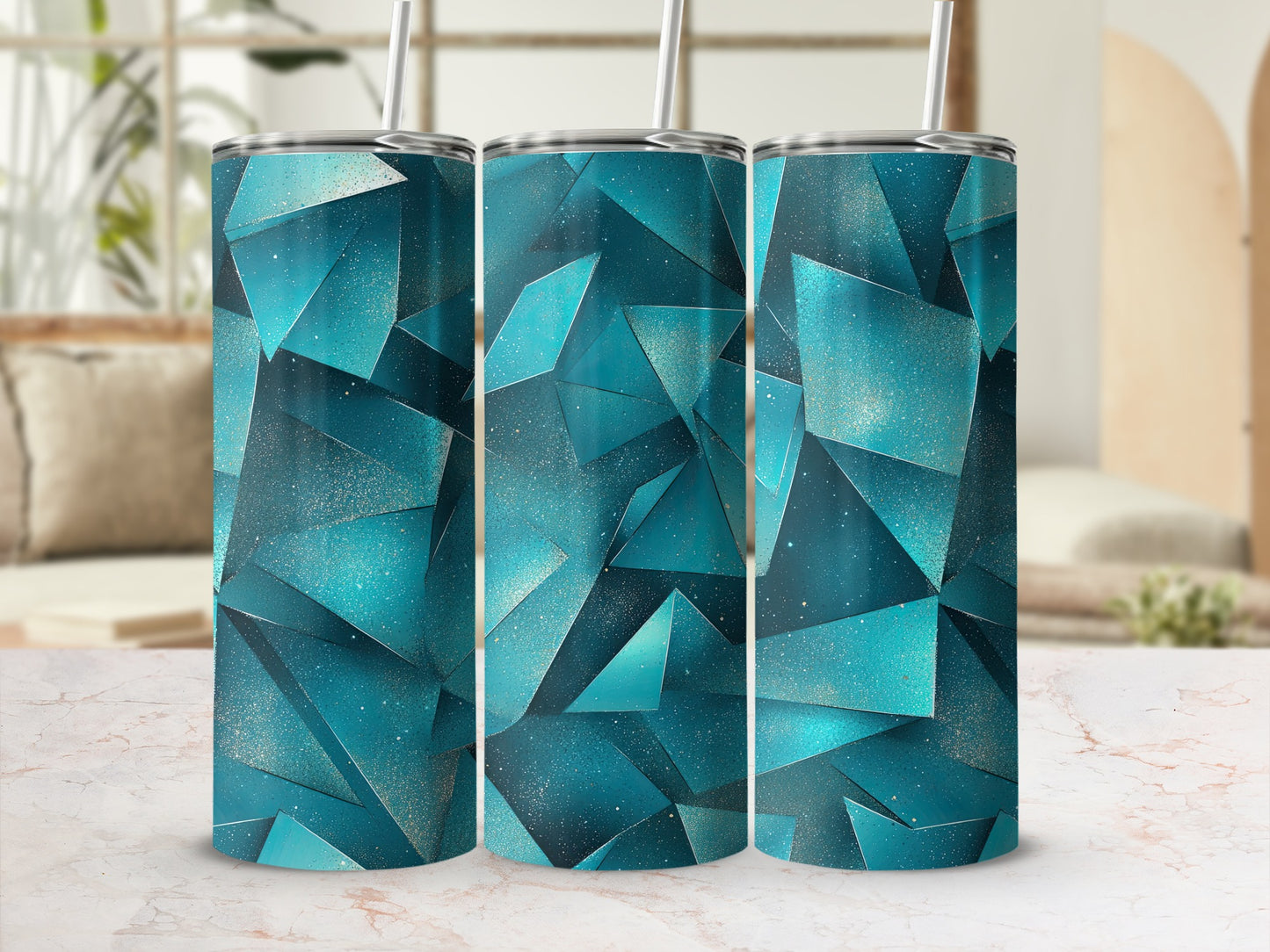 Sparkling Teal Geometrical Shapes Modern Art Tumblers