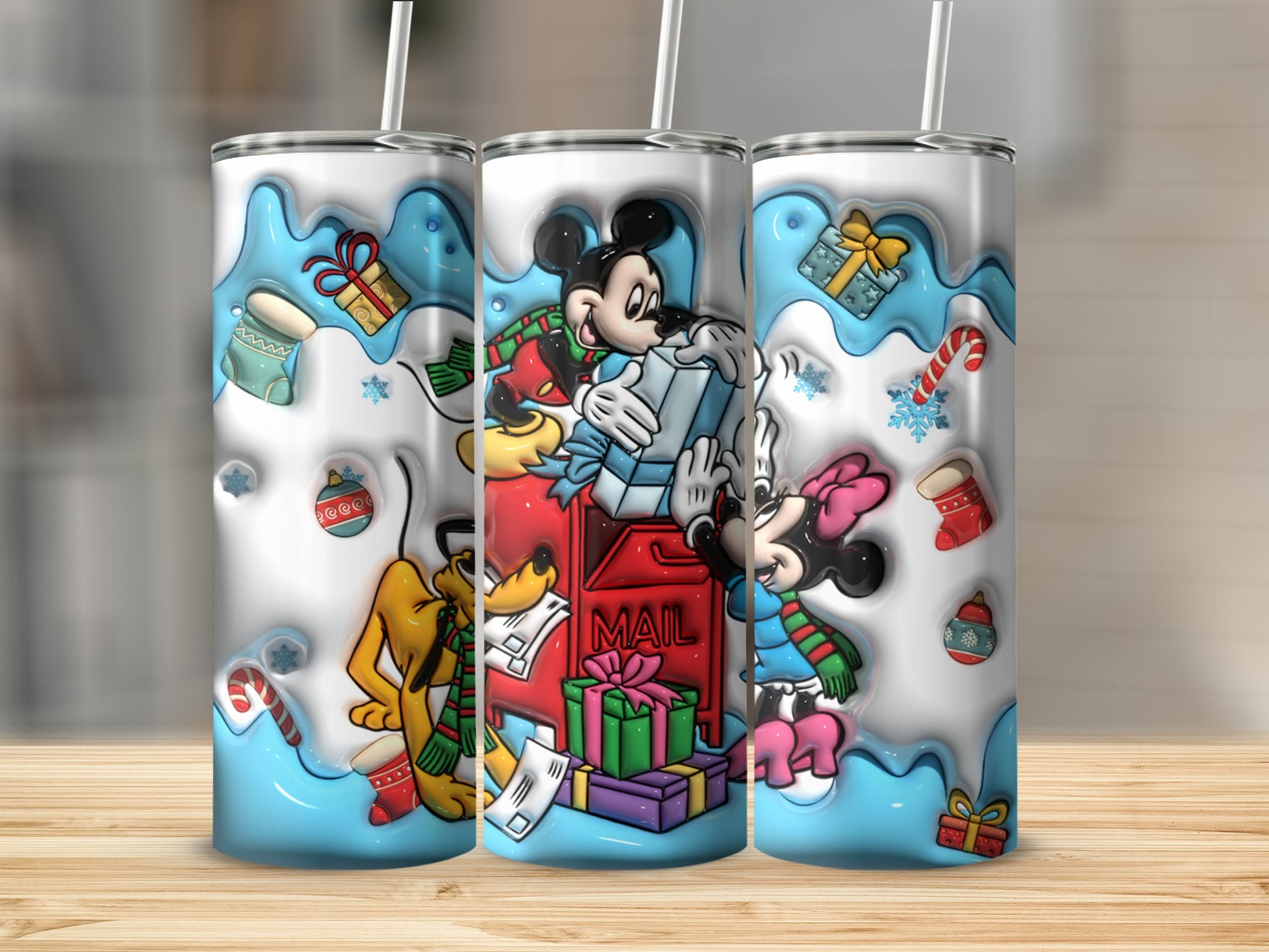 Festive Disney Character Christmas Tumbler with Straw