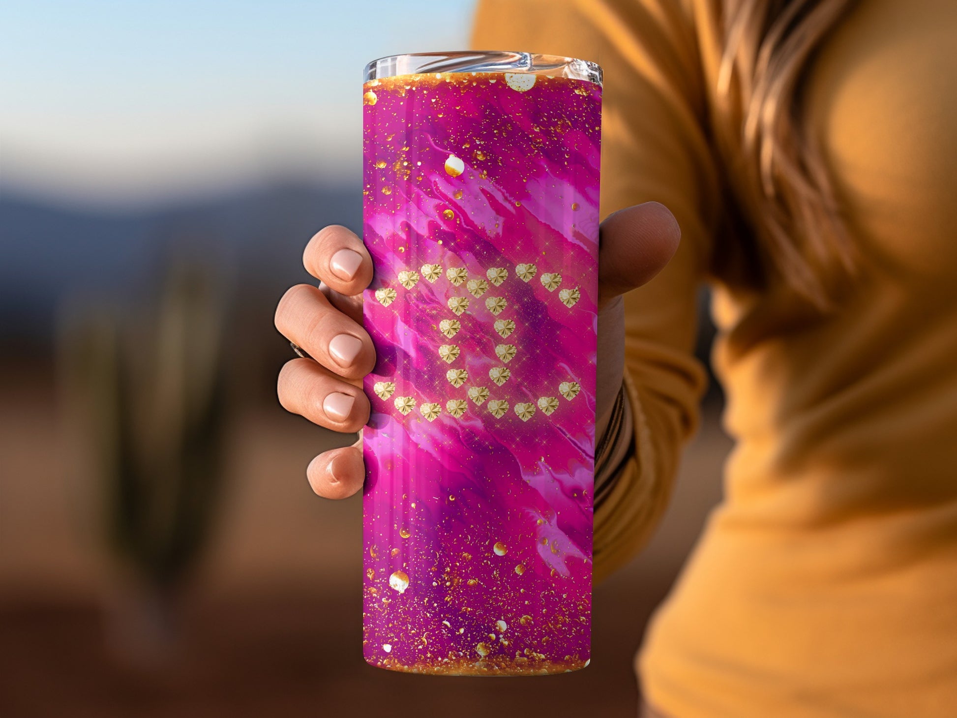 Bright Pink and Gold Glitter Tumbler 20 oz