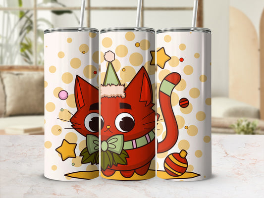 Festive Red Cat With Santa Hat Tumbler for Holidays