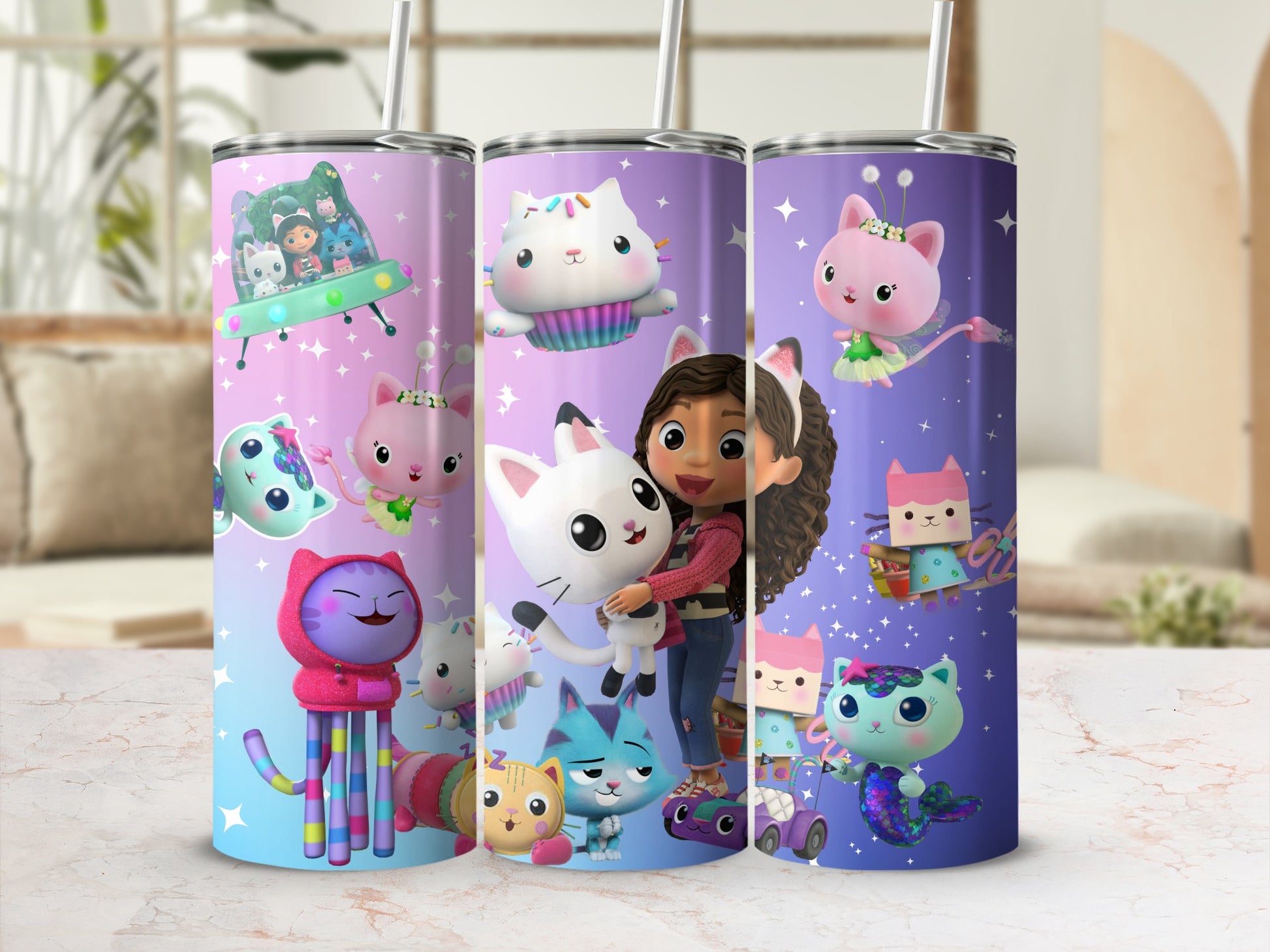 Cute Cartoon Characters on Colorful Background tumbler