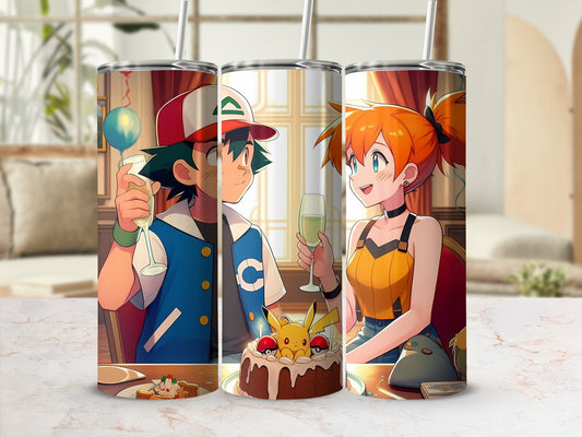 Anime Characters with Cake Illustration Tumbler
