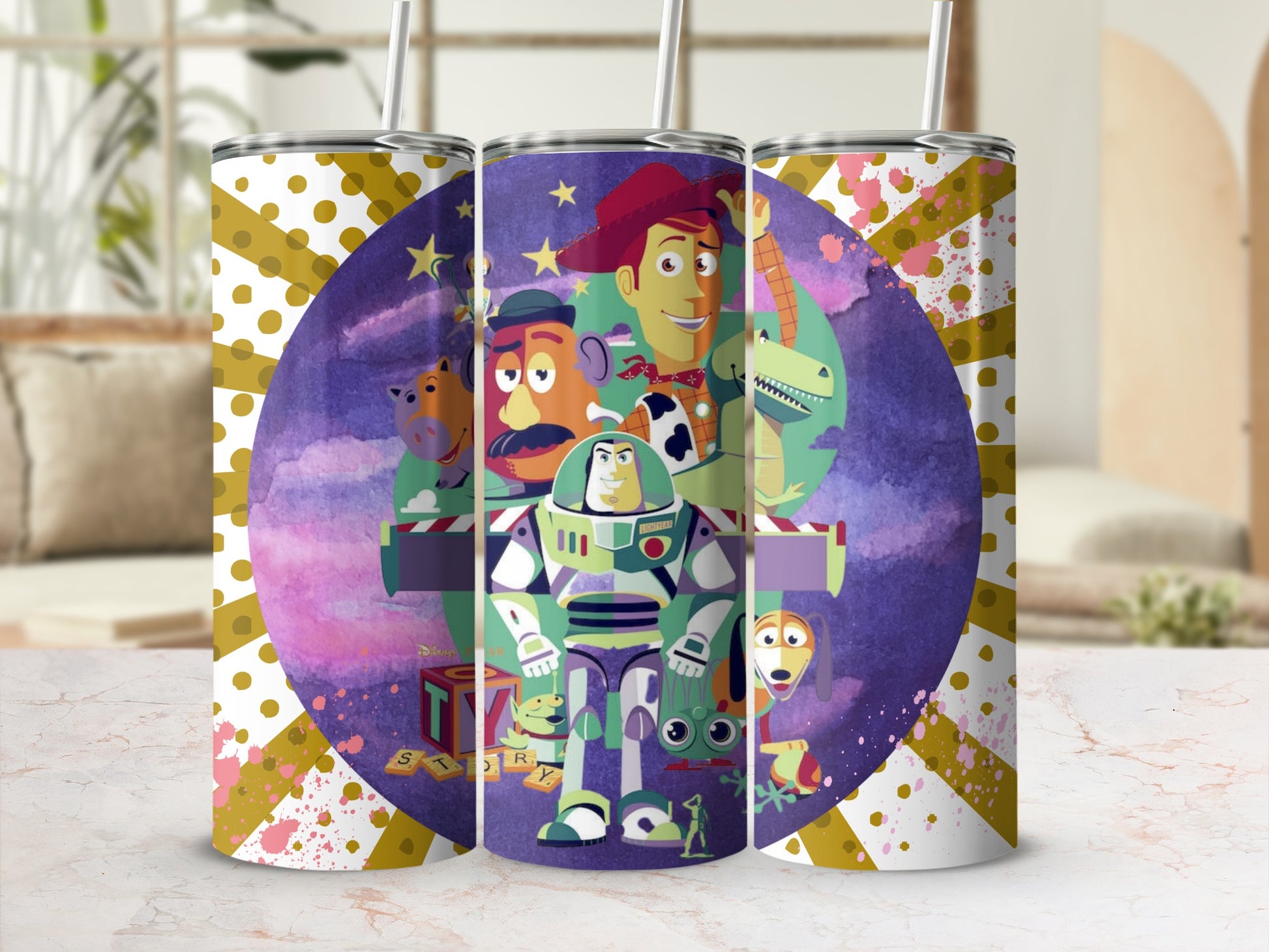 Toy Story Theme Colorful Design Tumbler with Straw