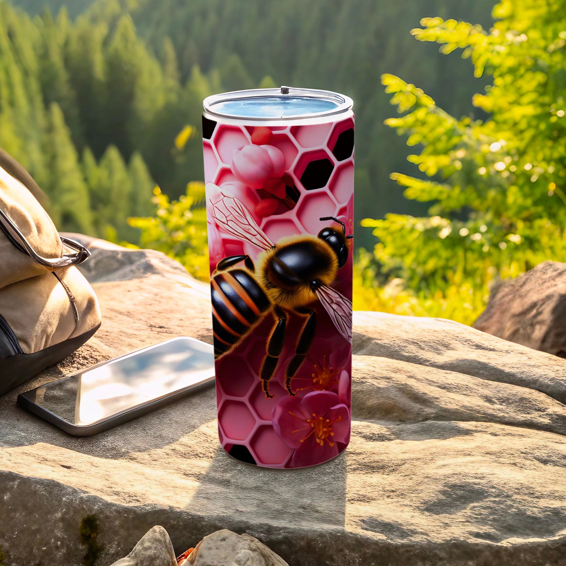 Pink Honeycomb Floral Bee Design Tumbler product type