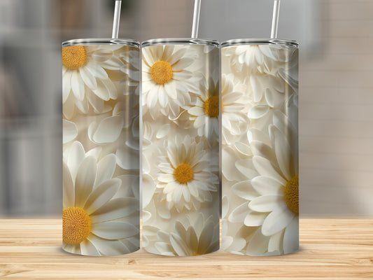 Three tumblers with a floral daisy pattern.