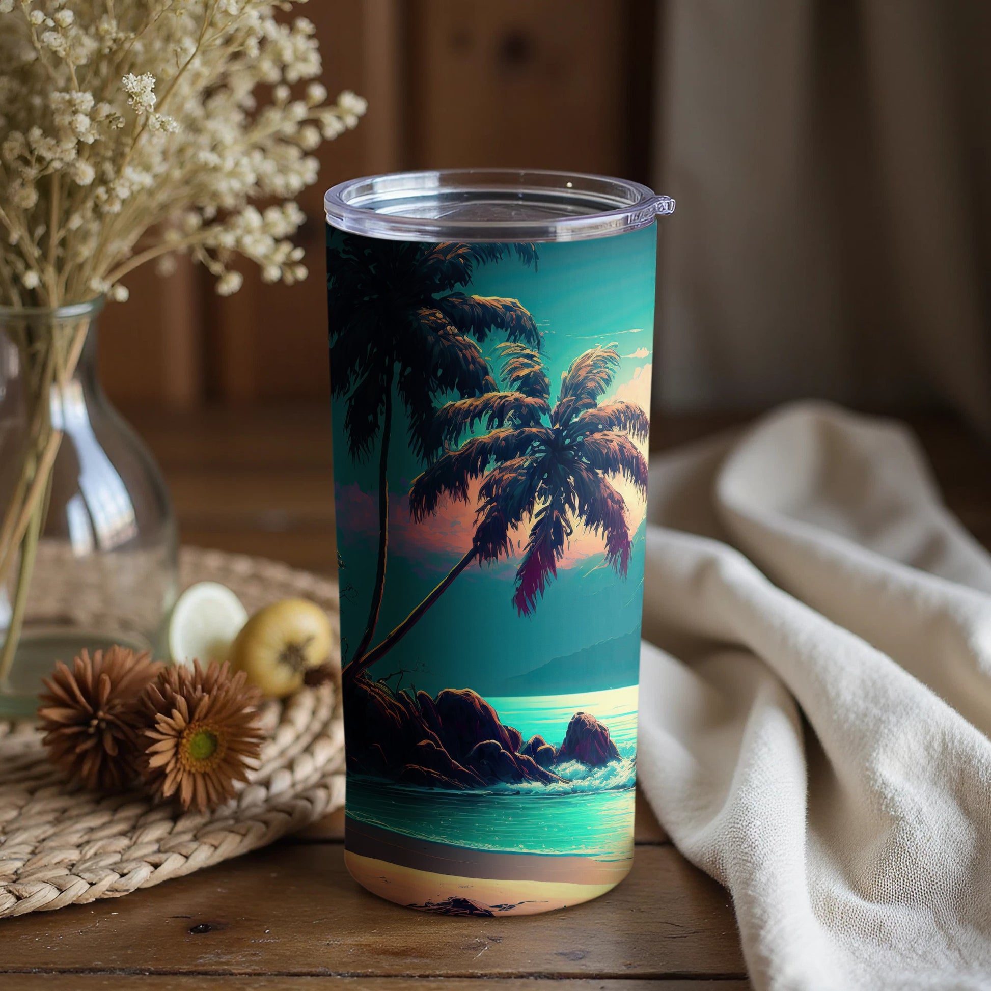 Tropical Palm Trees Sunset Landscape Tumbler Cup