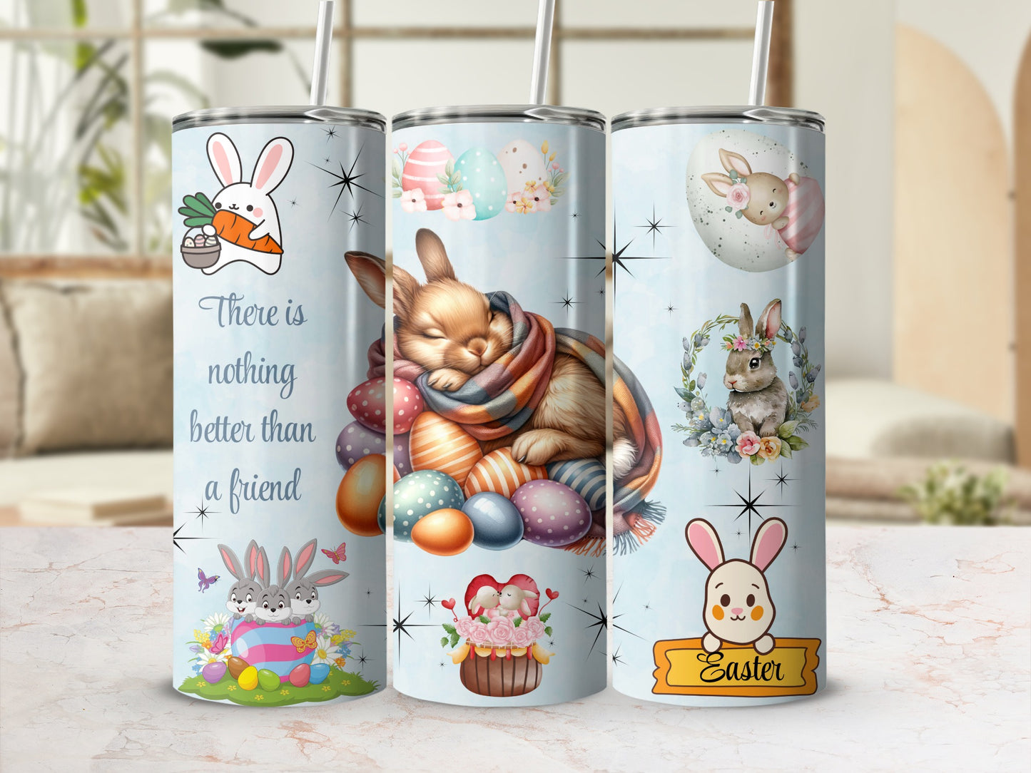 Easter Bunny and Eggs Design Tumbler Cup for Your Drinks