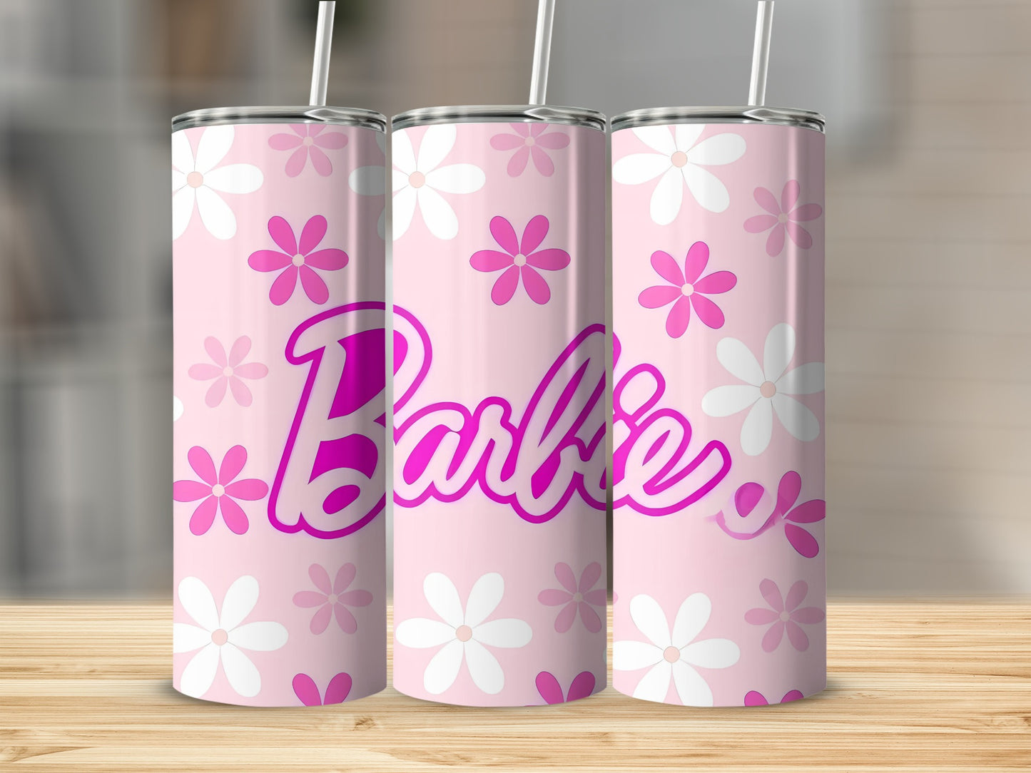 Barbie Word Pink Floral Background Cute Gift Tumblers