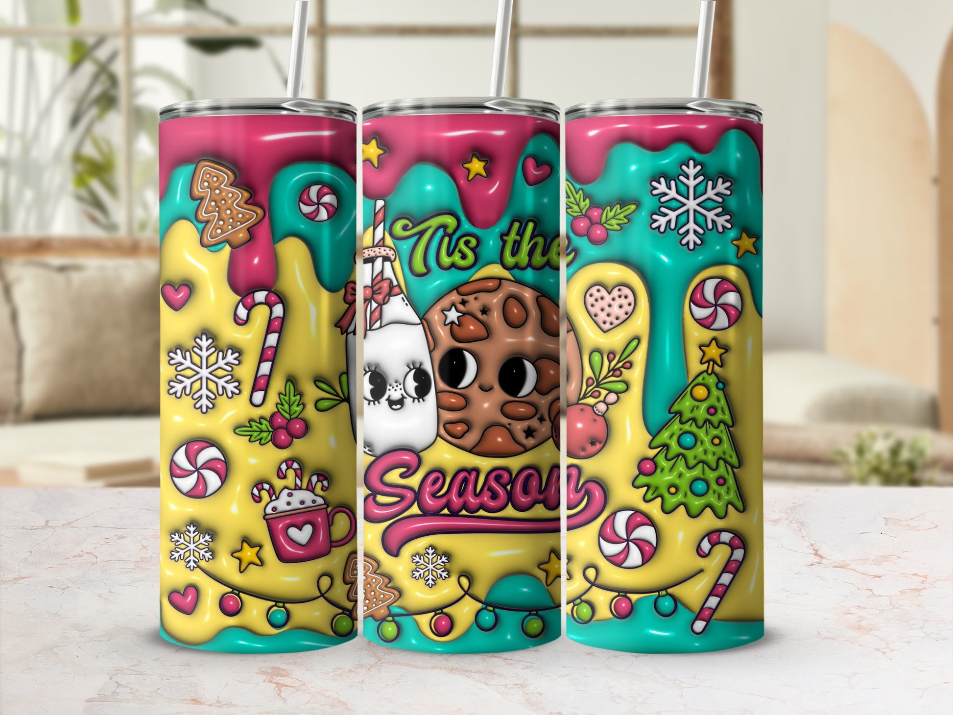 Festive Christmas Holiday Themed Stainless Steel Tumbler