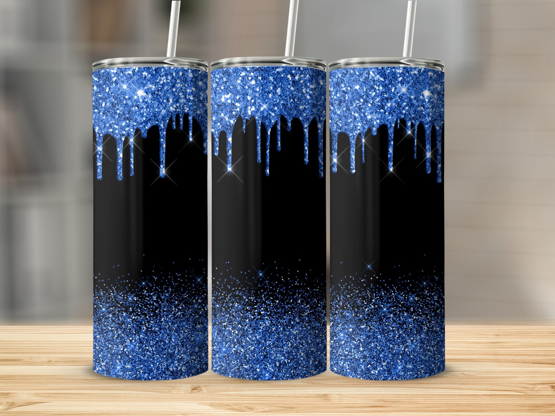 Stunning Blue Glitter Tumbler with Black Accents Design