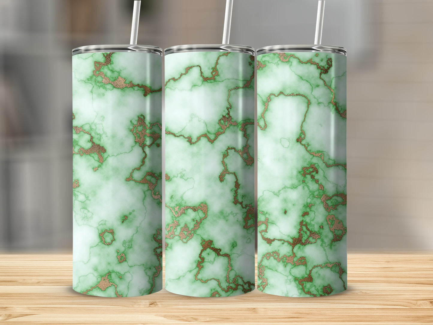 Green Marble Faux Gold Veins Design Cool Modern Tumblers
