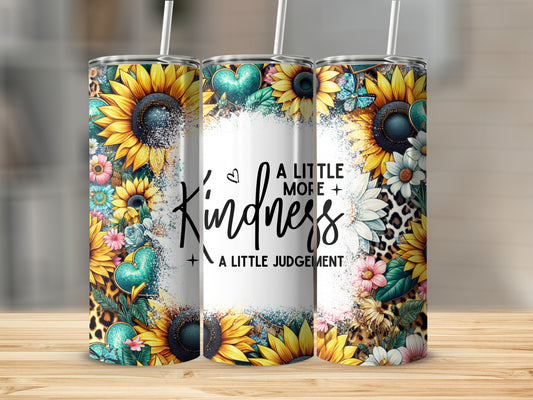 Sunflower and floral tumbler with leopard print and inspirational text.