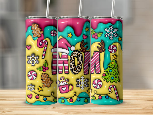 Colorful Christmas Holiday Design Tumbler with Straw