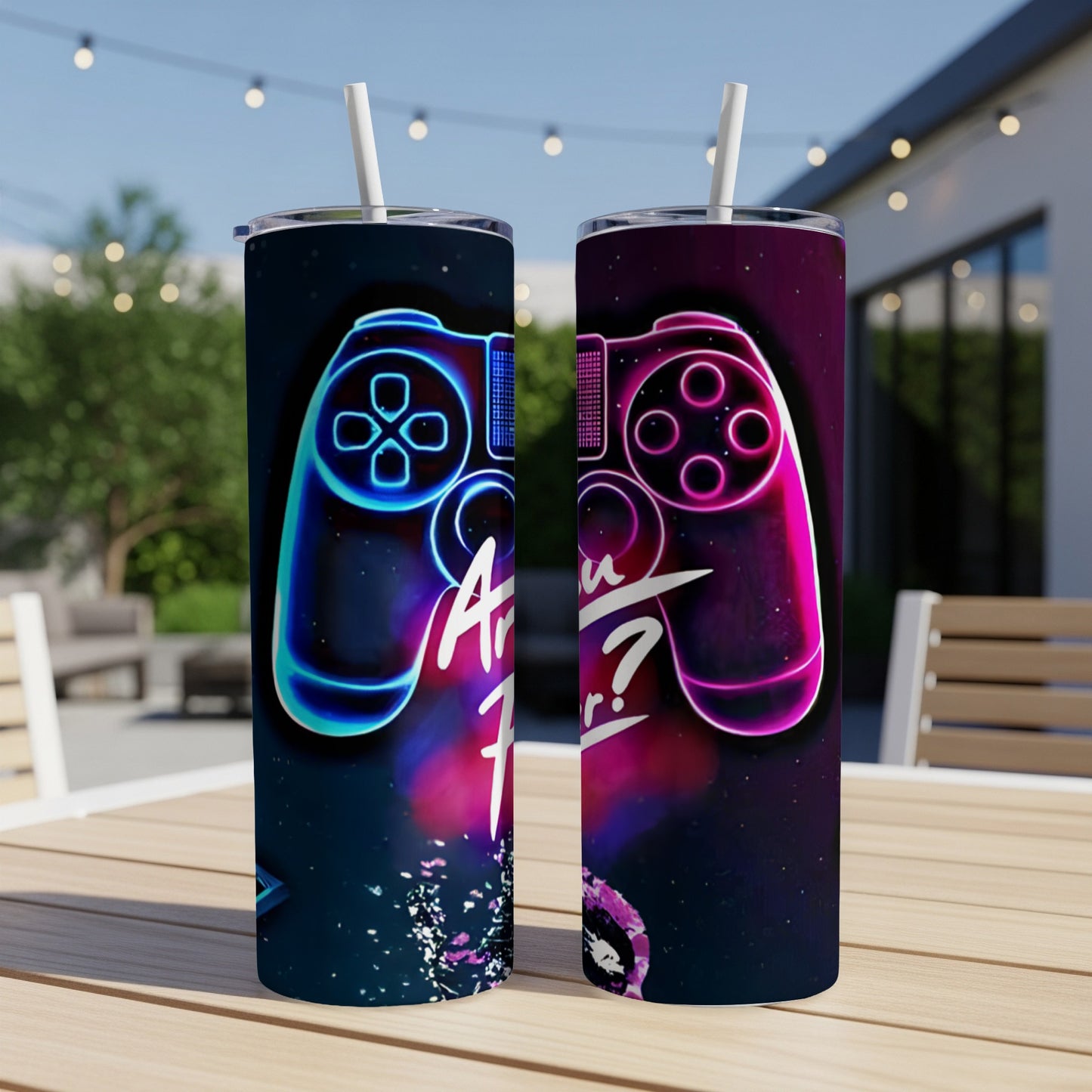 Two illuminated game controllers with text "Are you there?".