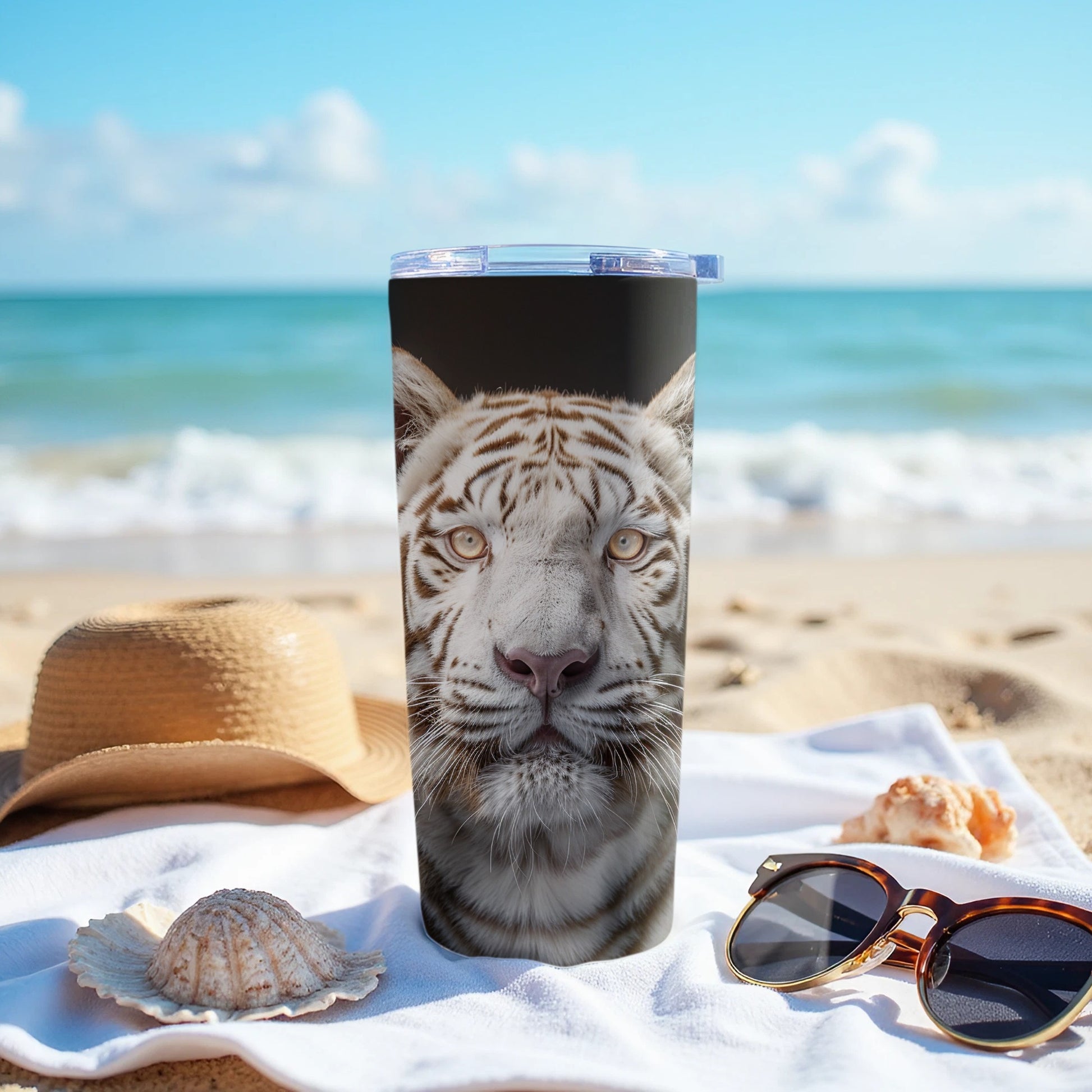 Majestic White Tiger Face Detailed Eyes Tumbler Product Type
White Tiger
Tiger Face
Wildlife Art
Big Cat Image
Animal Lover
Tumbler
Beverage Cup
Drink Container
Beach Theme
Ocean View
Summer Vibes
Nature Design
Exotic Print
Unique Gift
Safari Style
Animal Kingdom
Powerful Image
Eye Catching
Large Feline
Gifting Idea