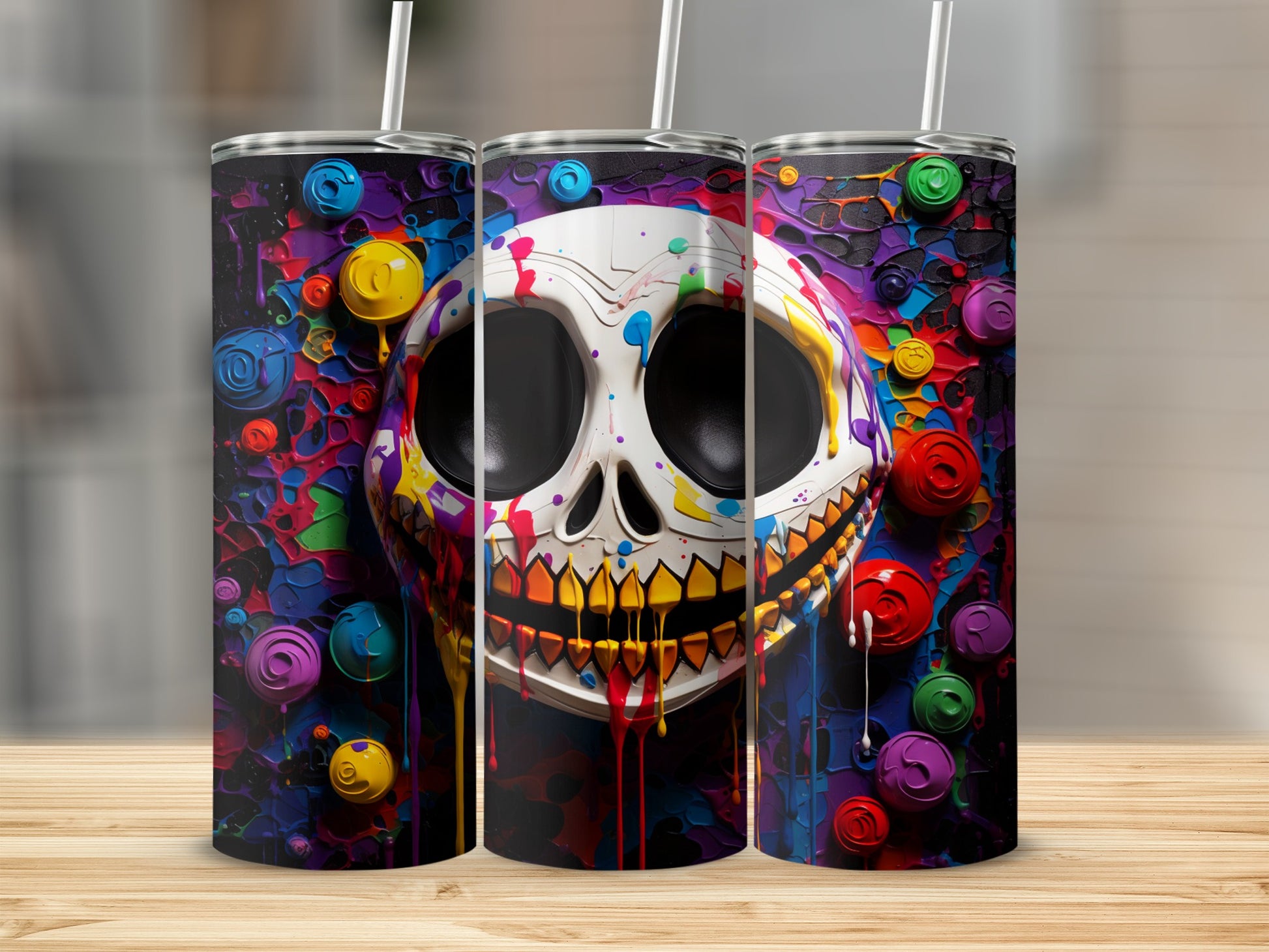Colorful Skull and Abstract Art Design Tumbler