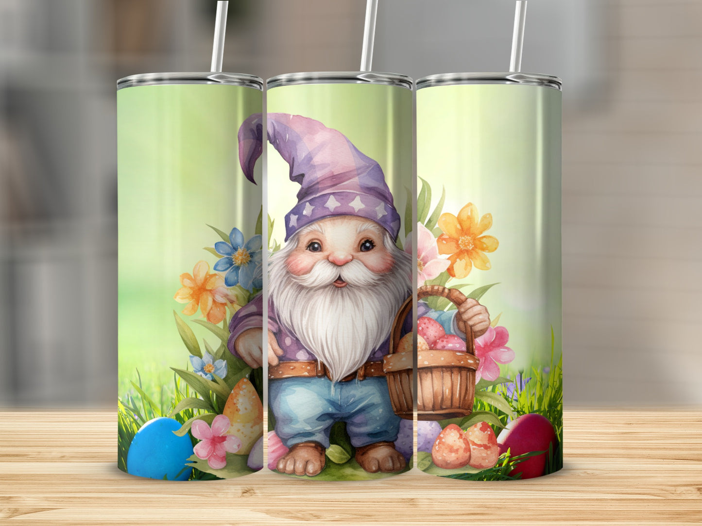 Easter Gnome with Basket and Flowers Tumbler Design