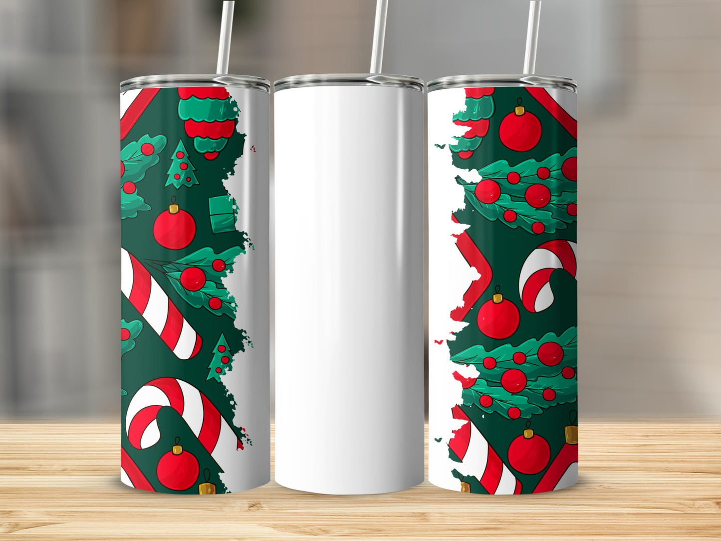 Festive Holiday Tumblers with Christmas Tree Design