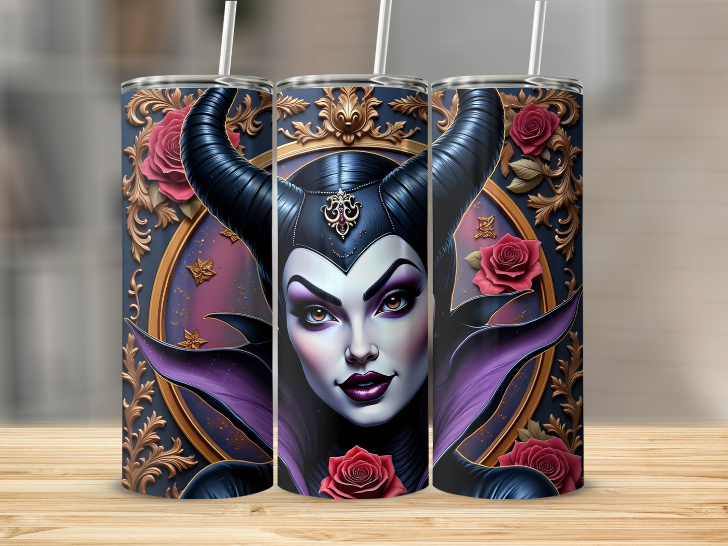 Dark Fairy Evil Sorceress Tumbler With Roses Design