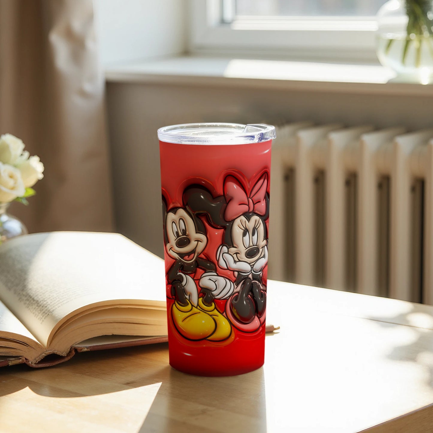 Cute Mickey and Minnie Mouse Red Tumbler Cup