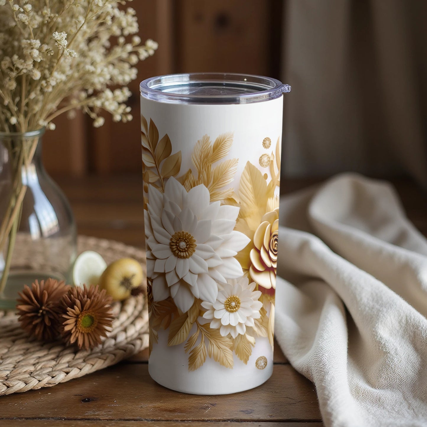 Elegant Floral Design Insulated Tumbler Cup