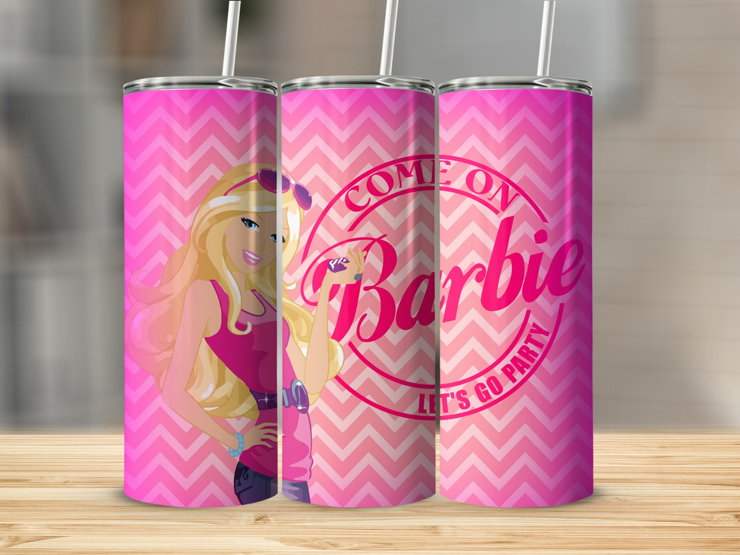 Come On Barbie Let's Go Party Pink Background Tumblers