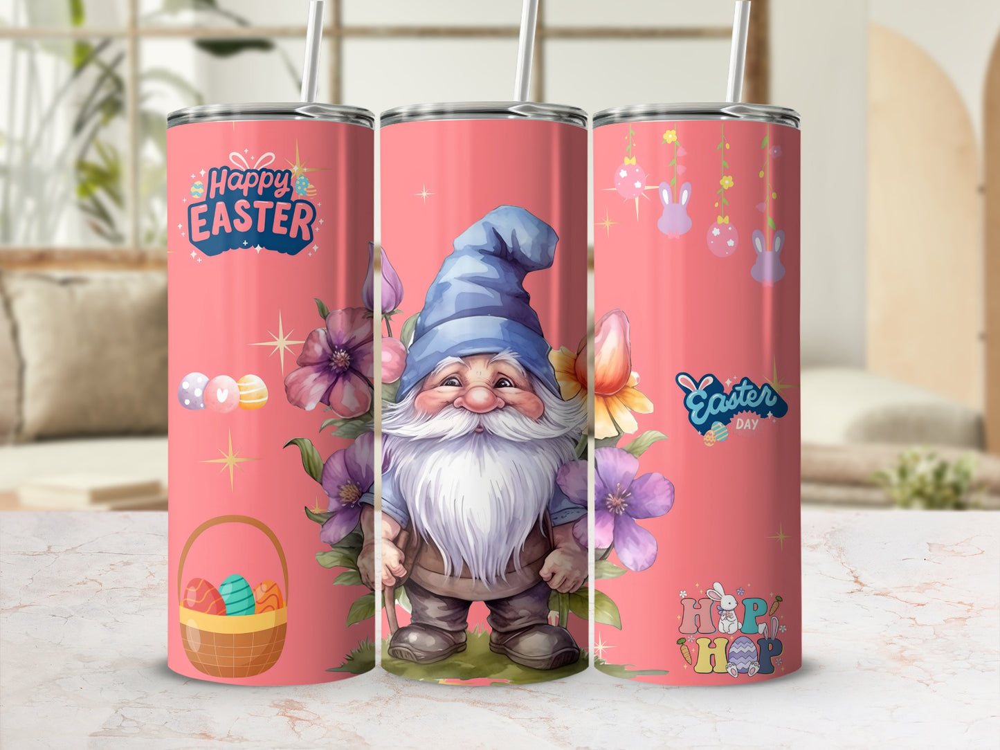 Happy Easter Day Gnome and Eggs Design Tumbler