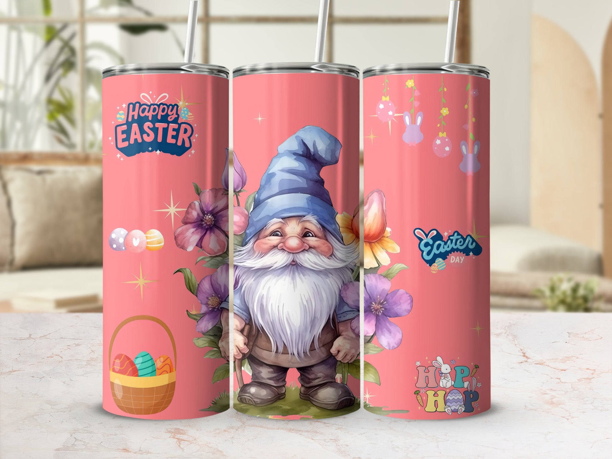 Happy Easter Day Gnome and Eggs Design Tumbler