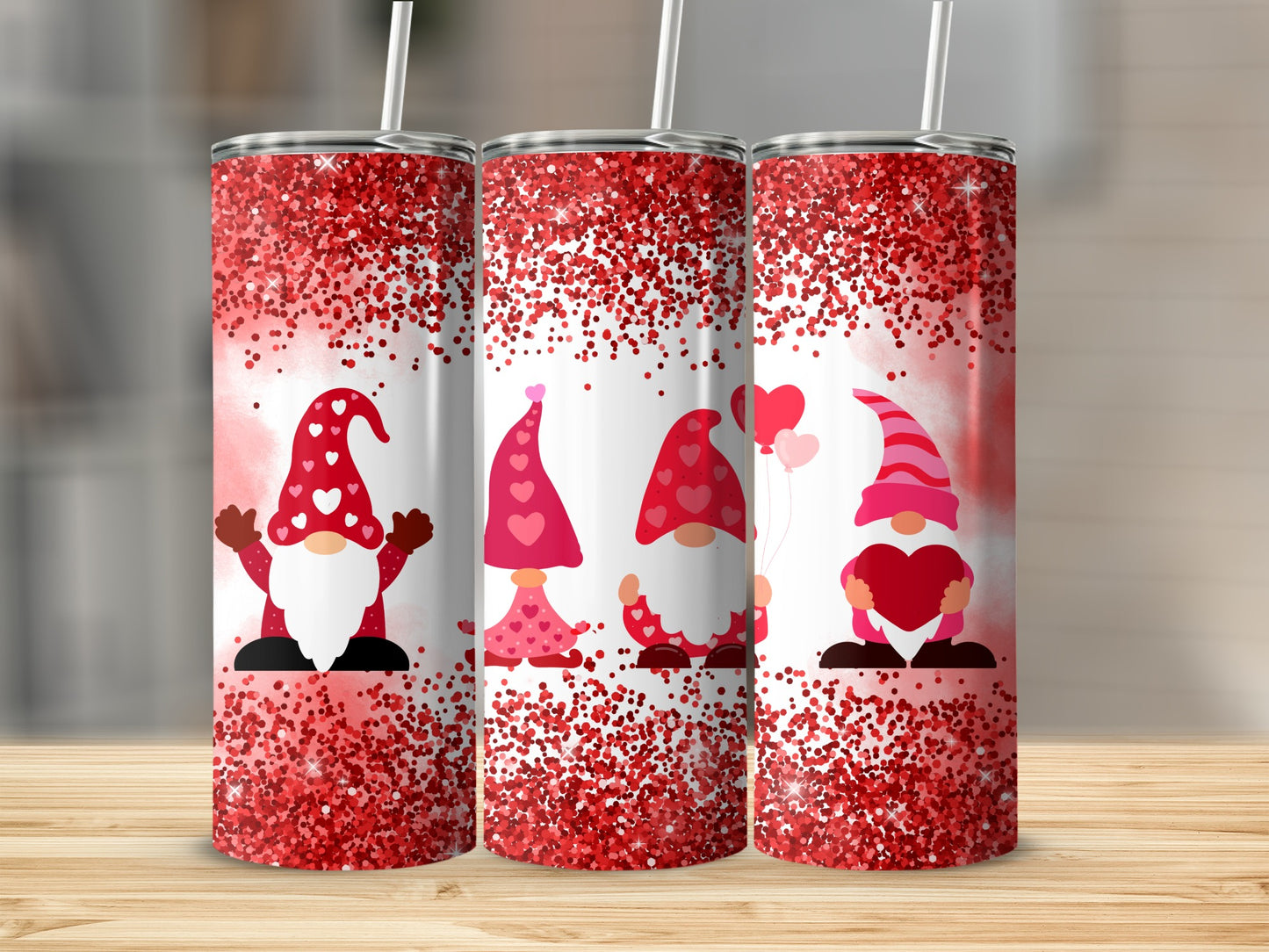 Valentine Gnome Glitter Tumbler for Festive Celebrations