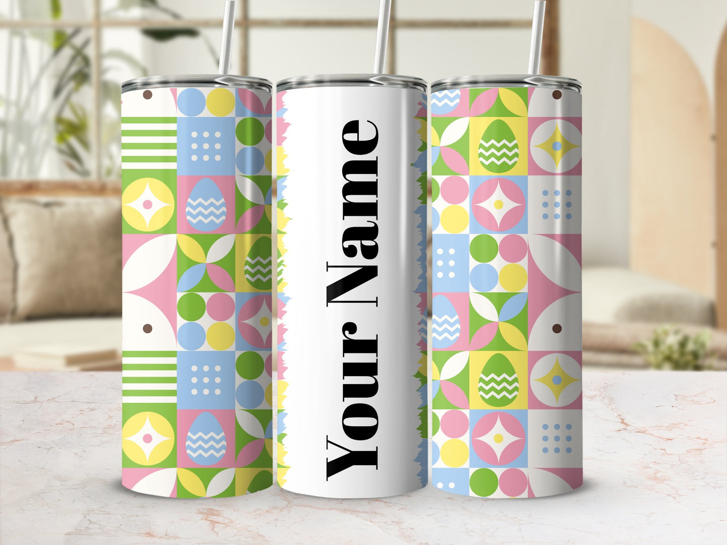 Personalized Colorful Geometric Pattern Tumbler