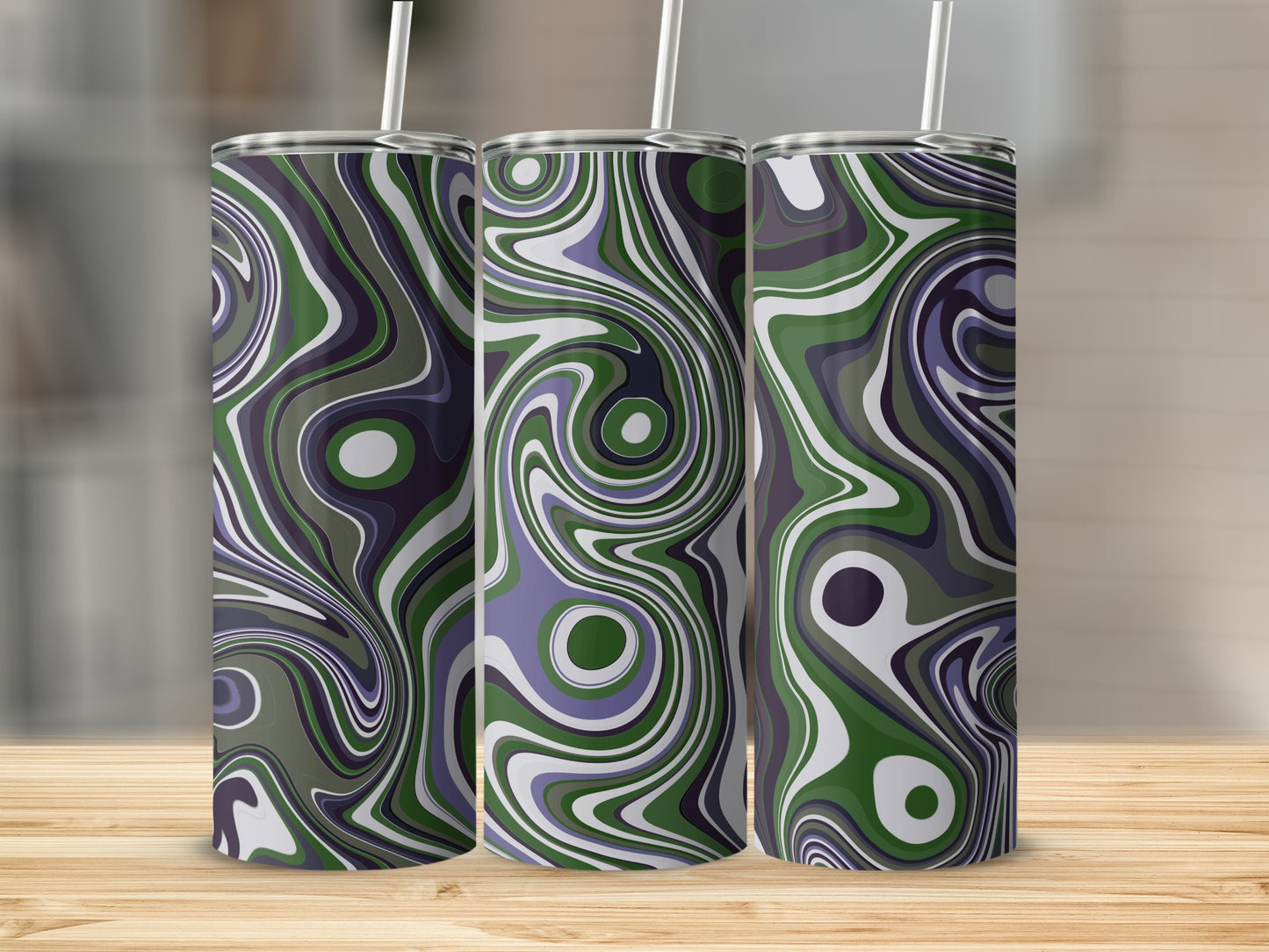 Green and Purple Swirl Tumbler with Abstract Design