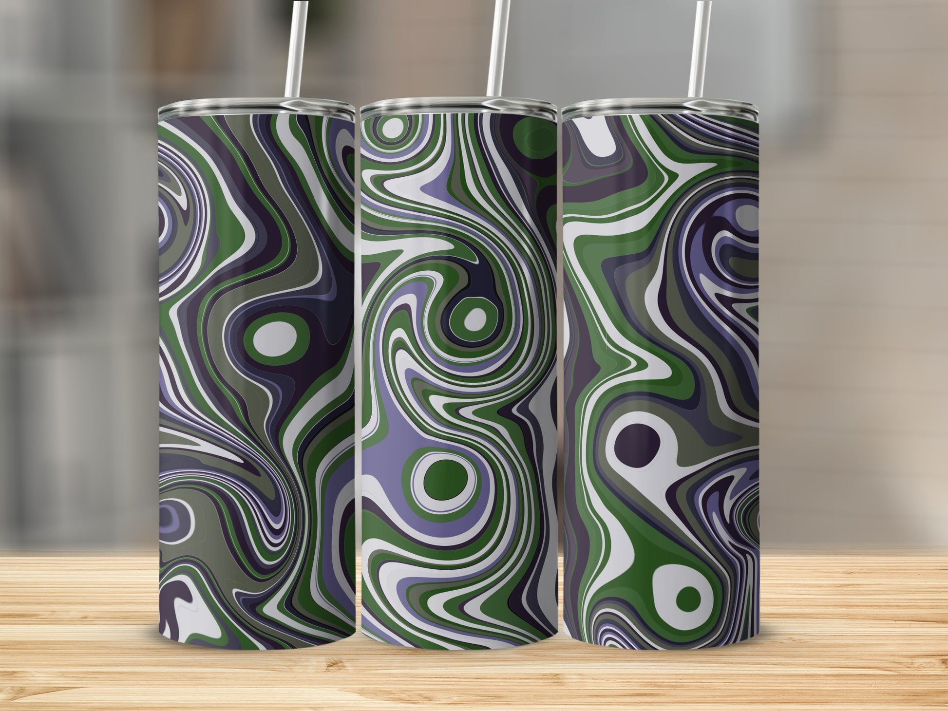 Green and Purple Swirl Tumbler with Abstract Design