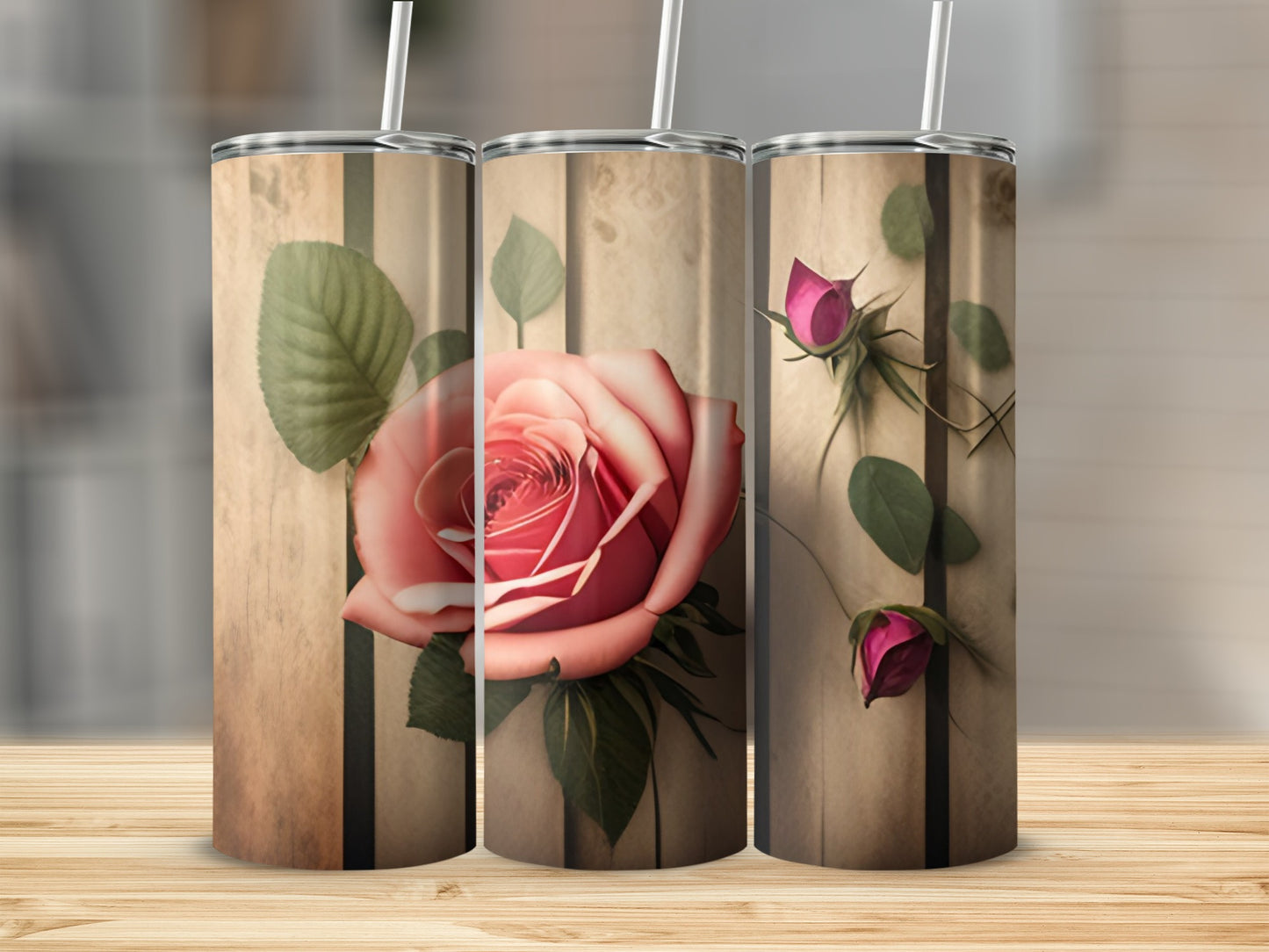 Elegant Vintage Rose Design Insulated Tumbler Product