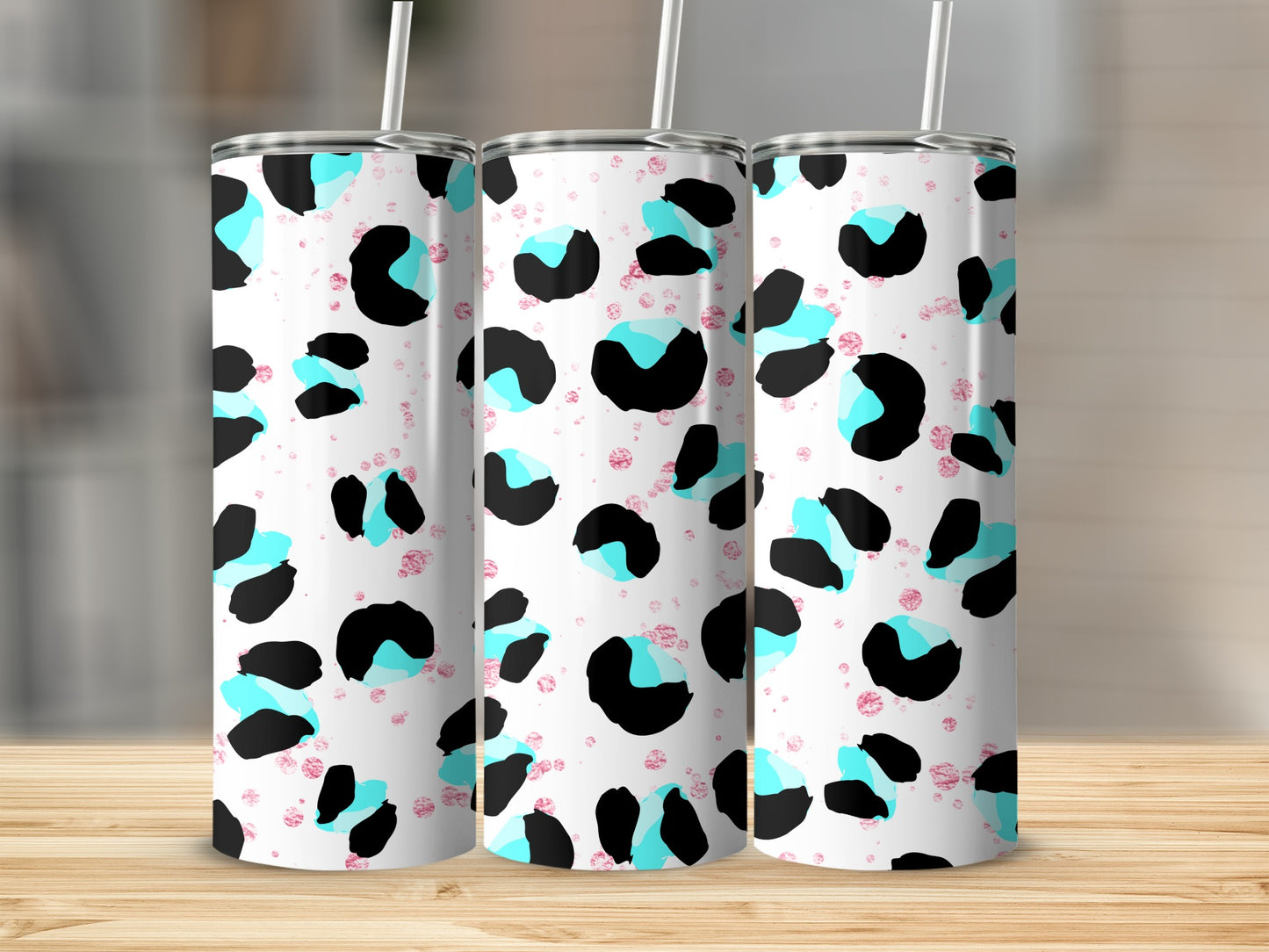 Turquoise and Black Animal Print Pattern Tumbler