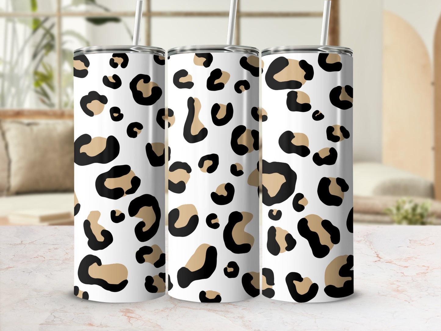 Stylish Leopard Print Double Wall Travel Tumbler Cup